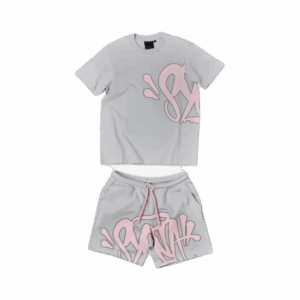 SYNA WORLD LOGO T-SHIRT – SHORT SET – GREY/PINK
