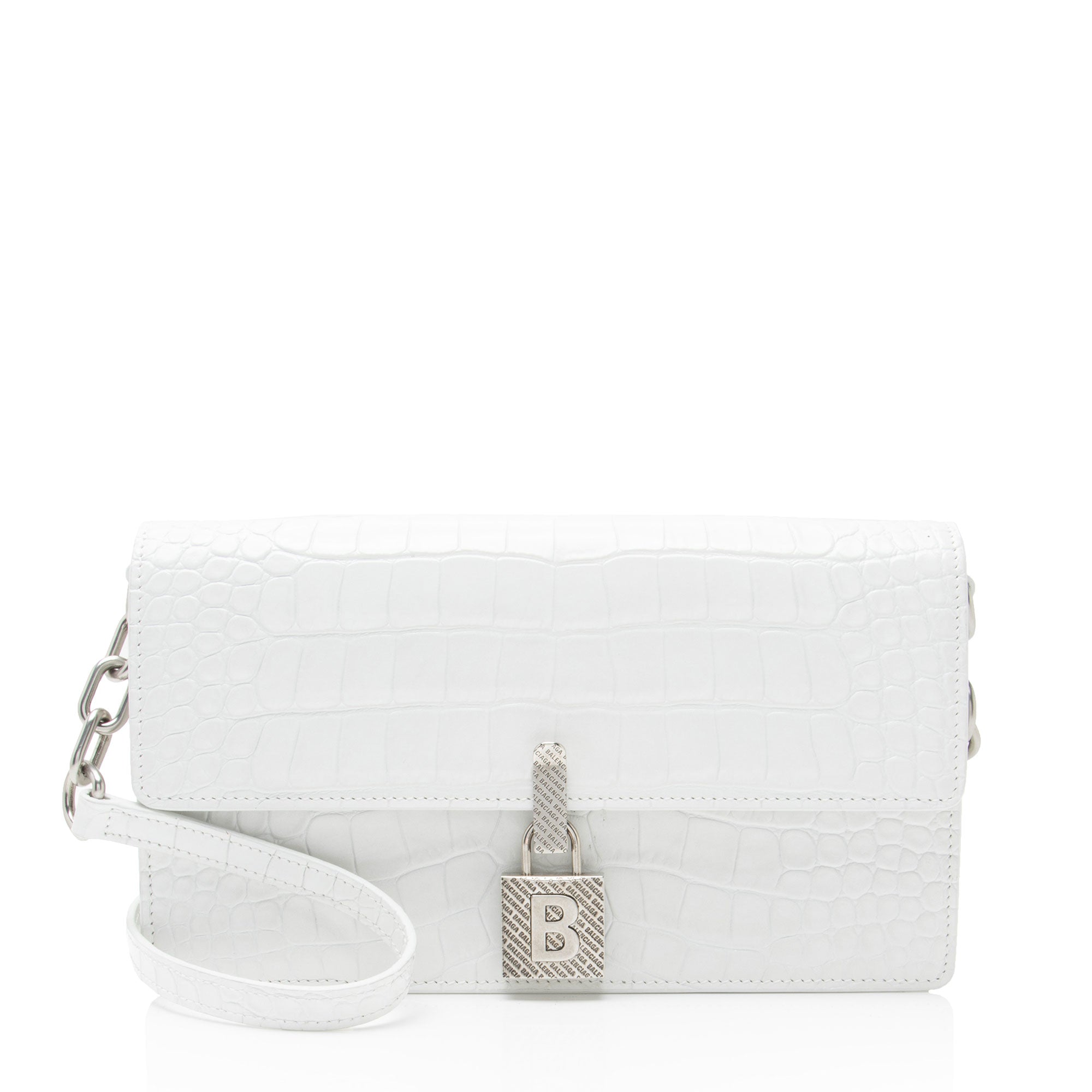 Balenciaga Croc Embossed Calfskin Lock Medium Shoulder Bag