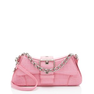 Balenciaga Croc Embossed Leather Lindsay Shoulder Bag