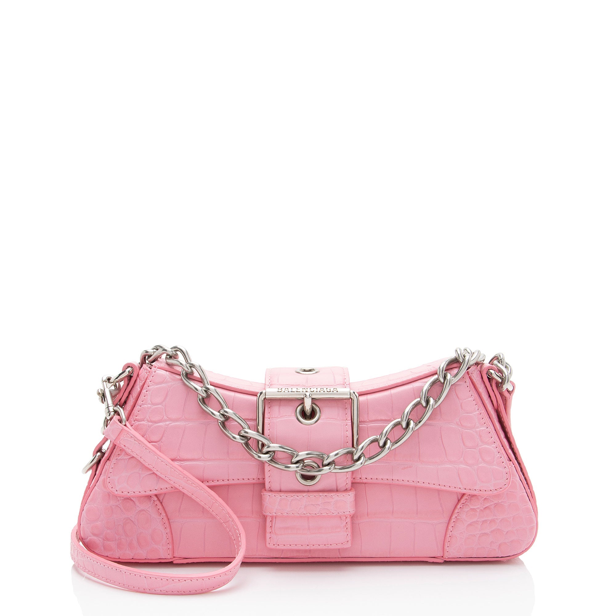 Balenciaga Croc Embossed Leather Lindsay Shoulder Bag