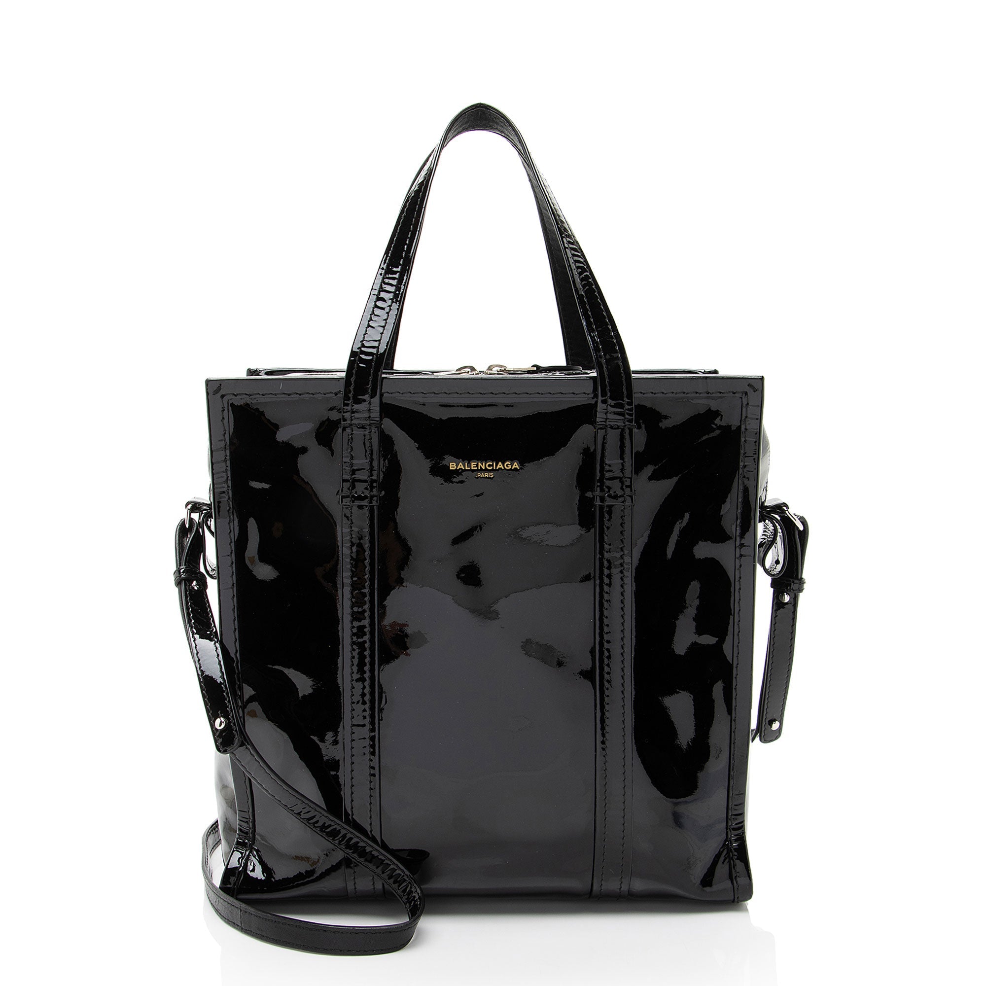 Balenciaga Patent Leather Bazar Small Shopper Tote
