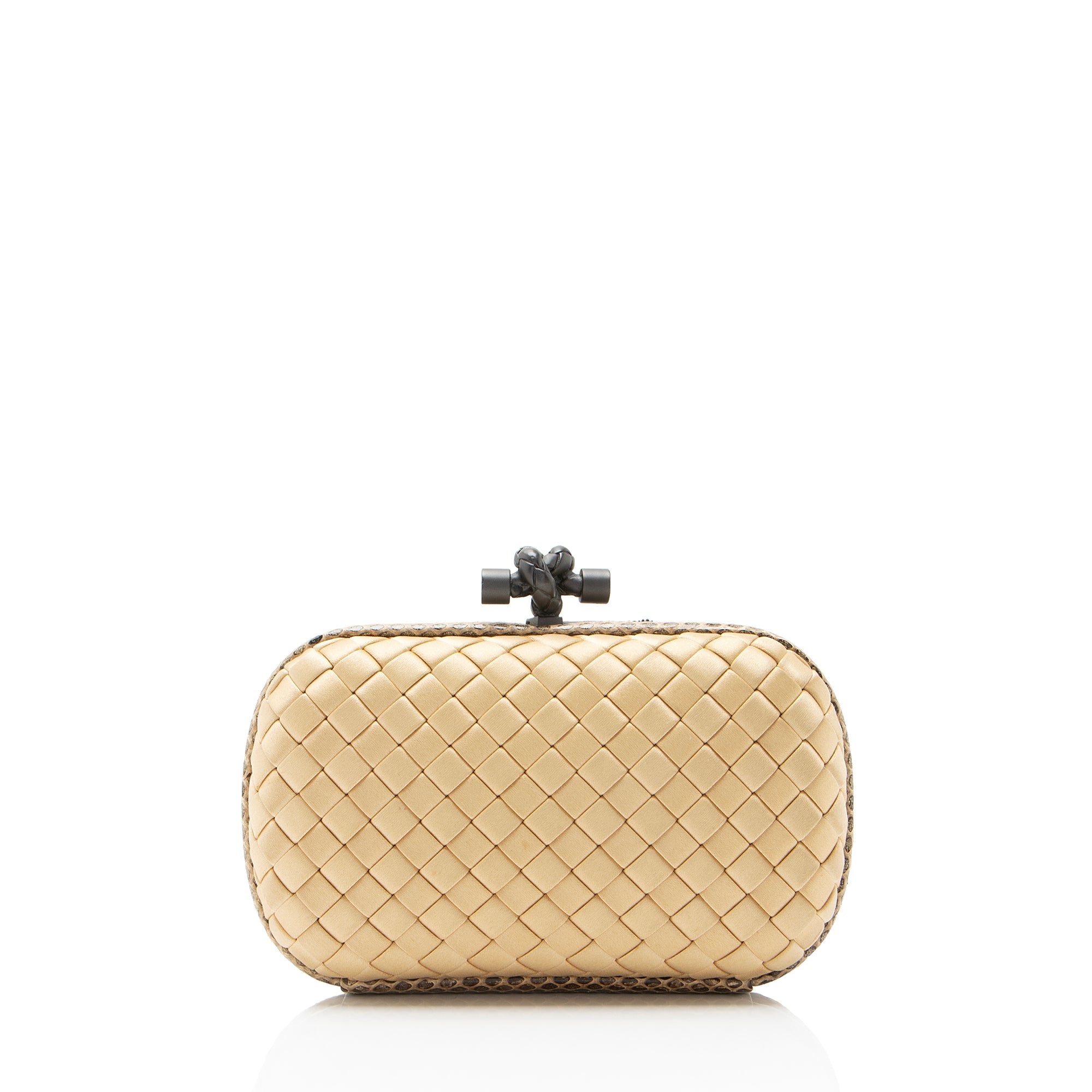 Bottega Veneta Intrecciato Satin Ayers Snakeskin Knot Clutch - Image 3