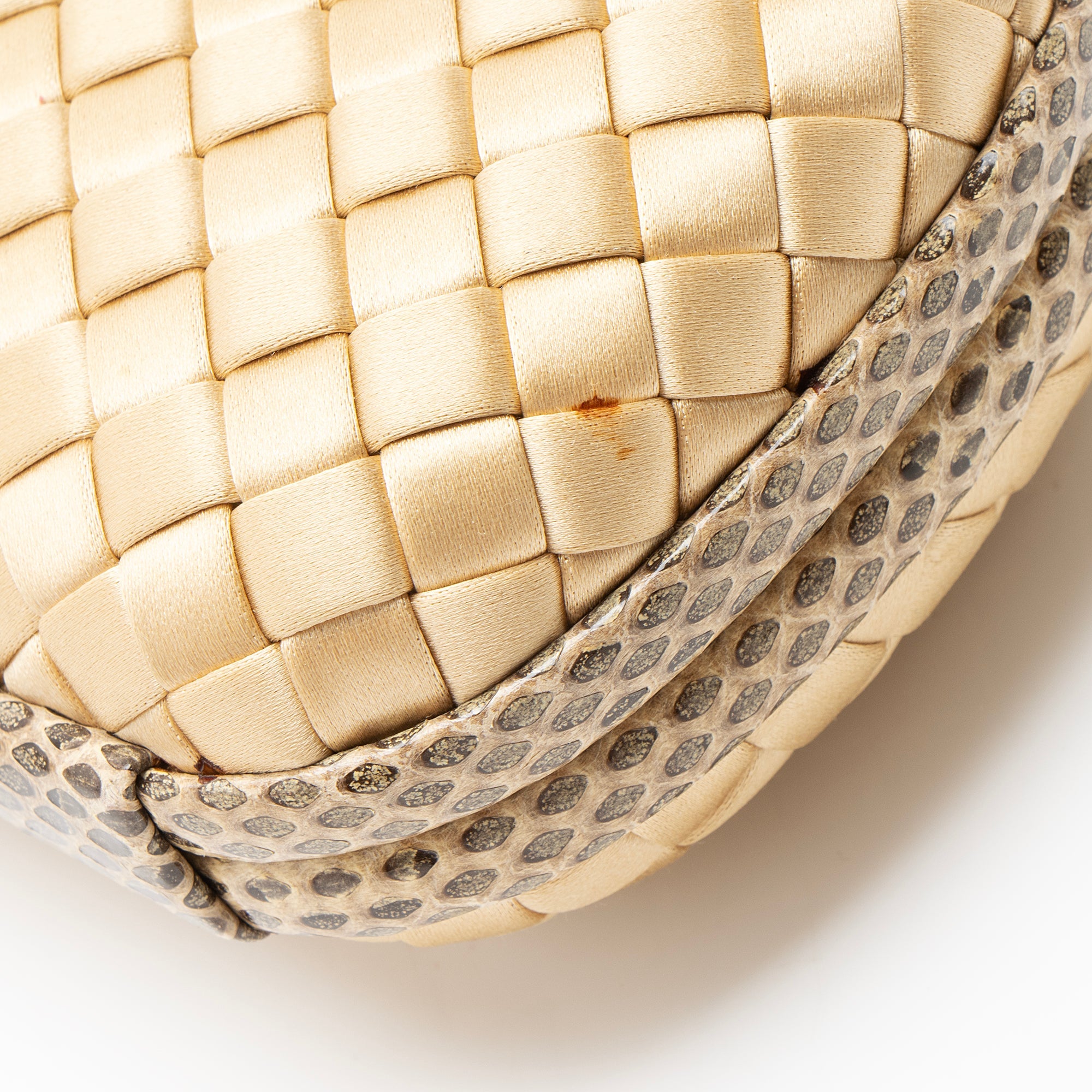 Bottega Veneta Intrecciato Satin Ayers Snakeskin Knot Clutch - Image 8