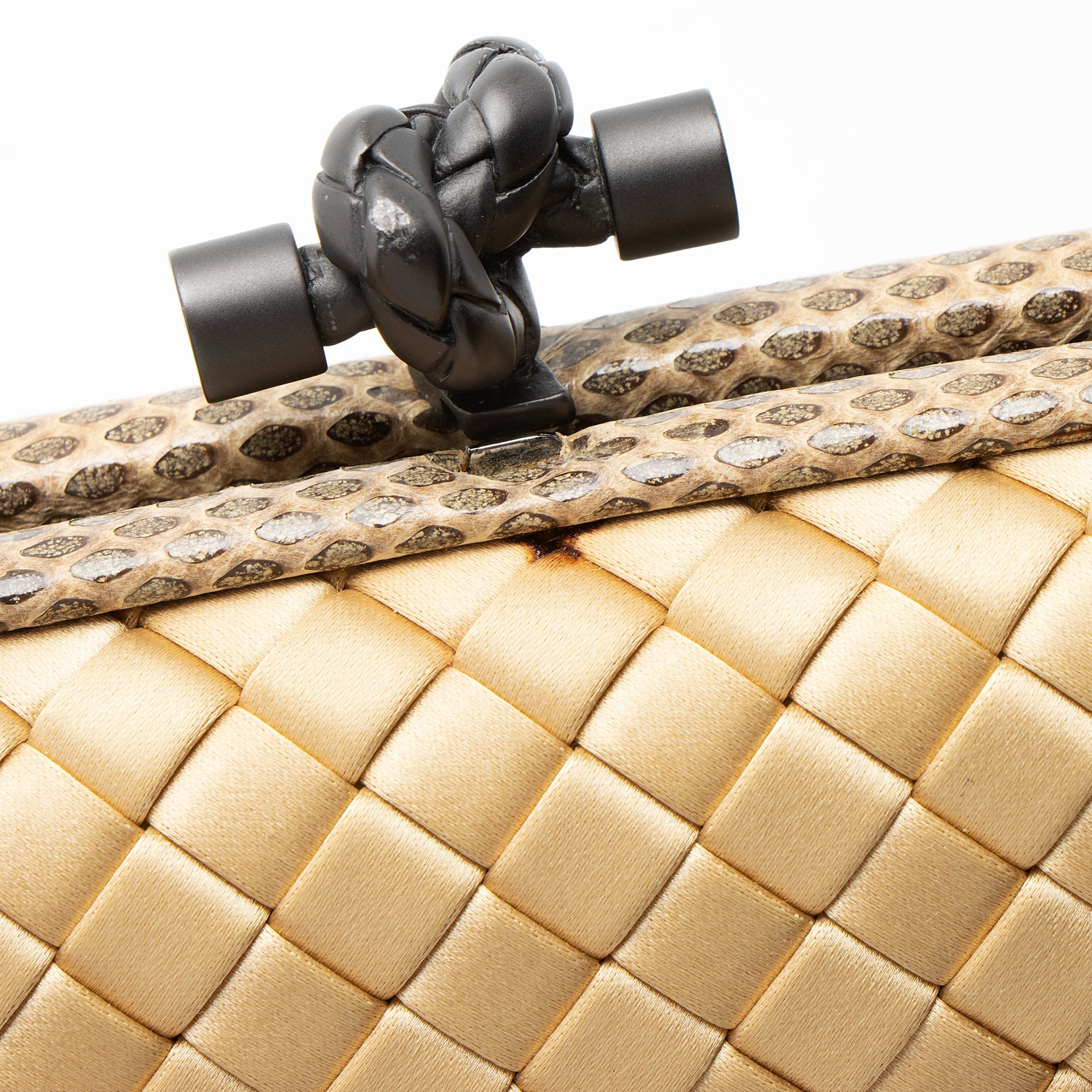 Bottega Veneta Intrecciato Satin Ayers Snakeskin Knot Clutch - Image 10