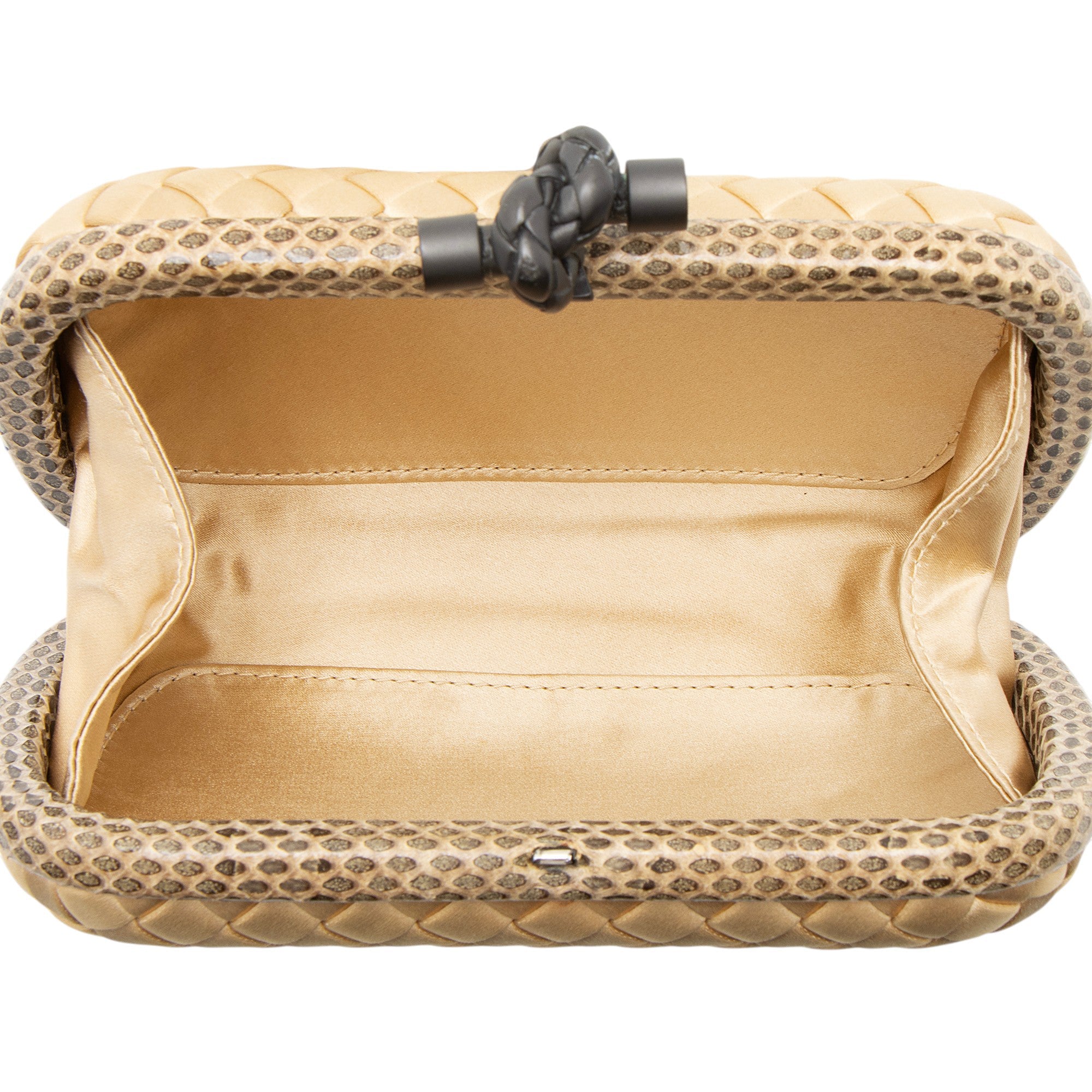 Bottega Veneta Intrecciato Satin Ayers Snakeskin Knot Clutch - Image 5