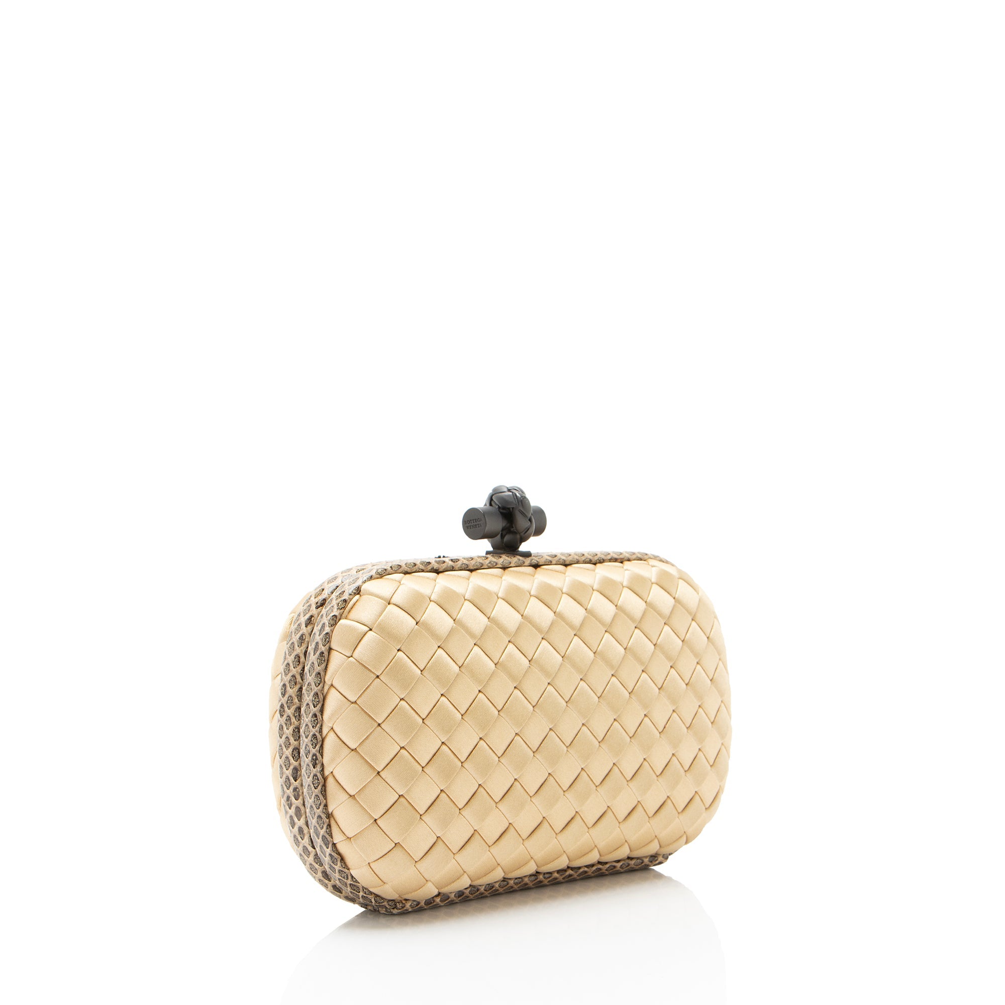 Bottega Veneta Intrecciato Satin Ayers Snakeskin Knot Clutch - Image 2