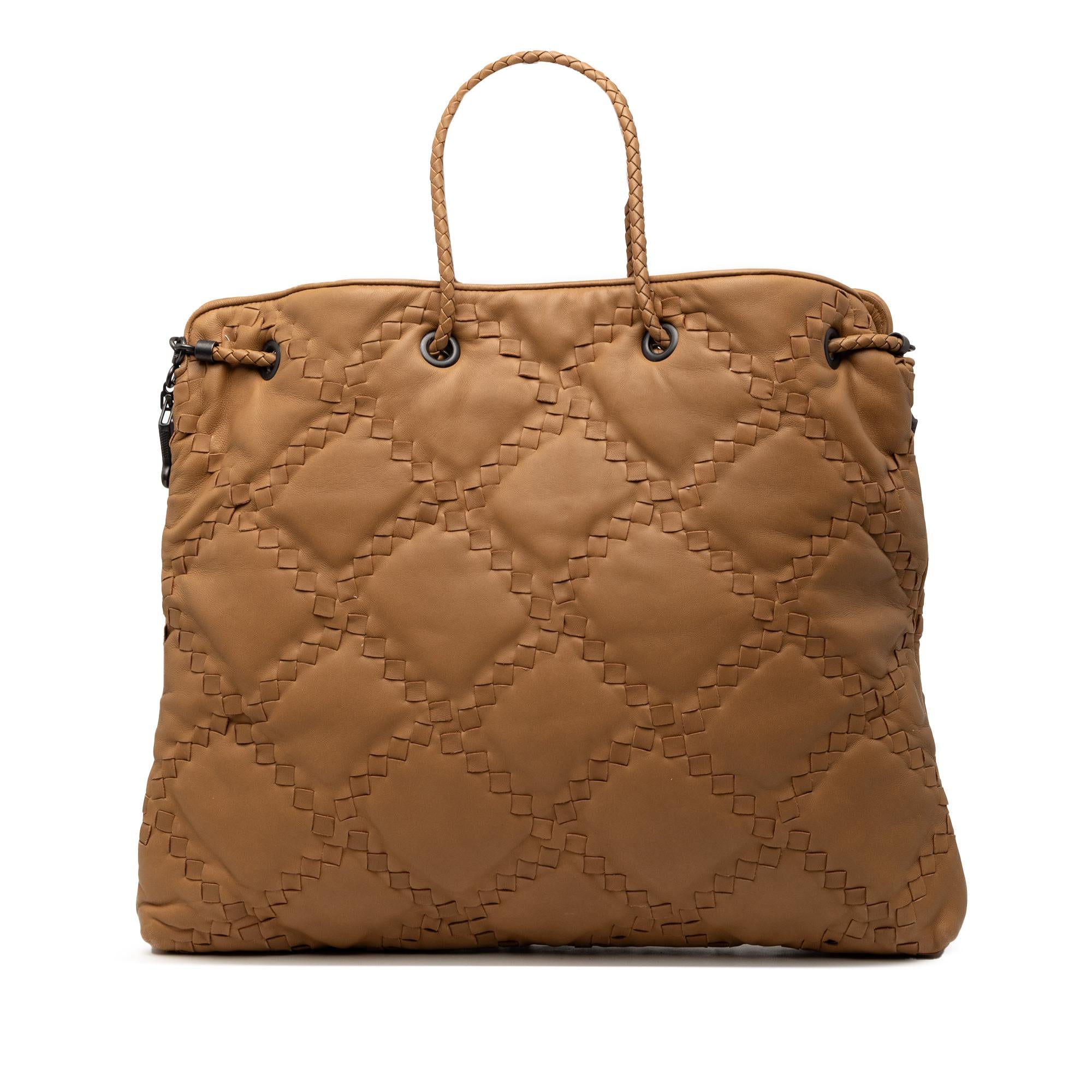 Bottega Veneta Intrecciato Trimmed Leather Croisette Drawstring Tote