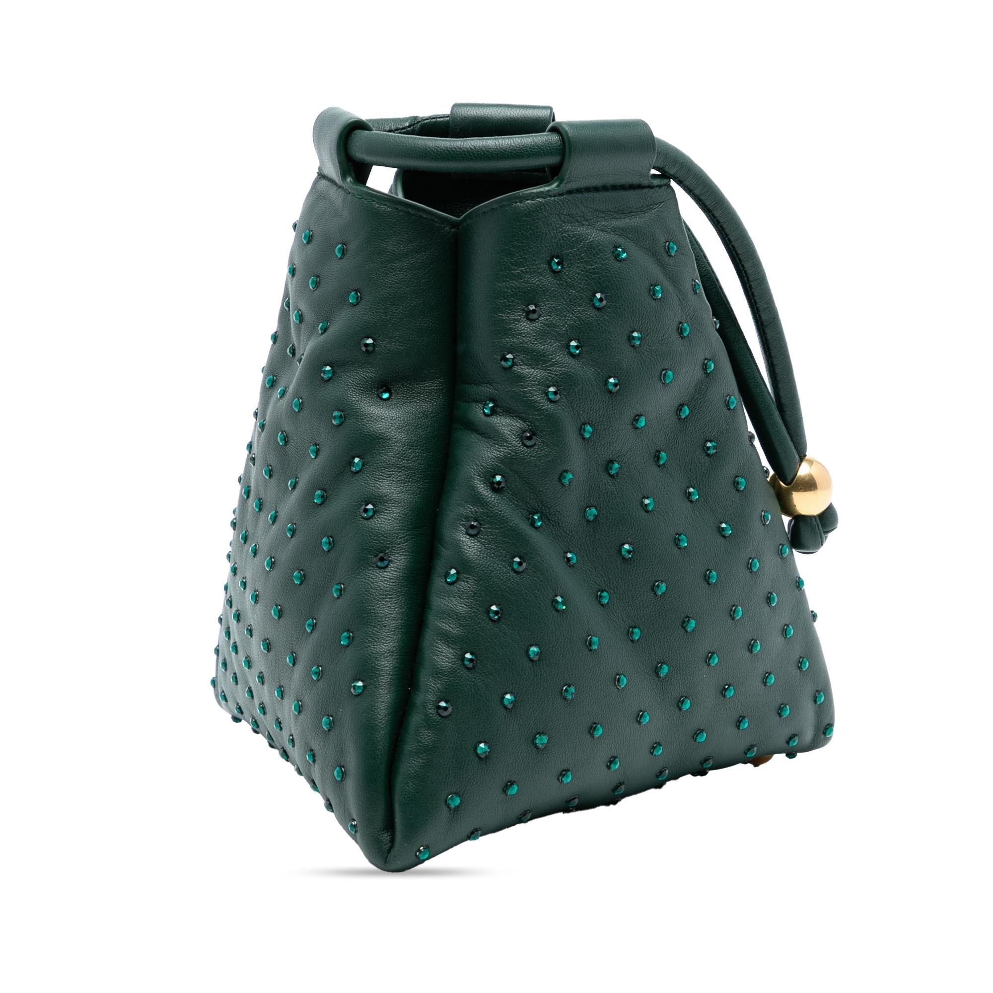 Bottega Veneta Mini Lambskin Crystal Embellished Triangle Handbag - Image 2