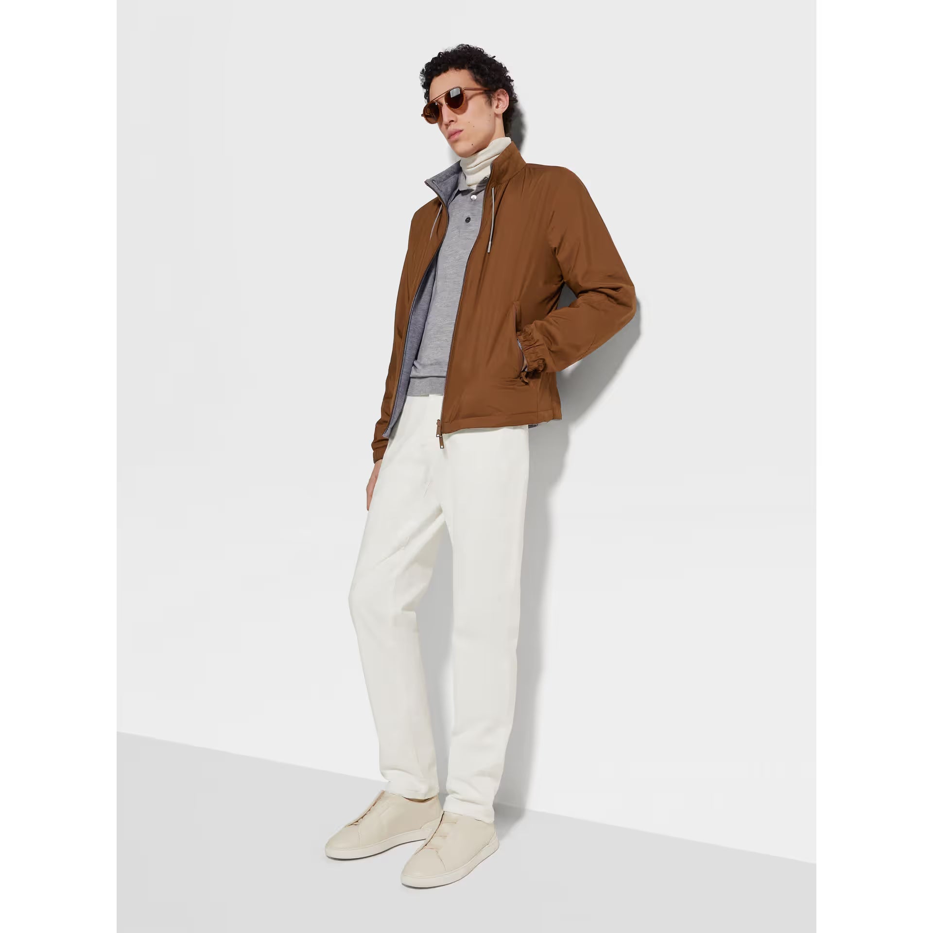 Bomber Zegna - Réversible Brezza en Microfibre - Marron/Gris - Image 3